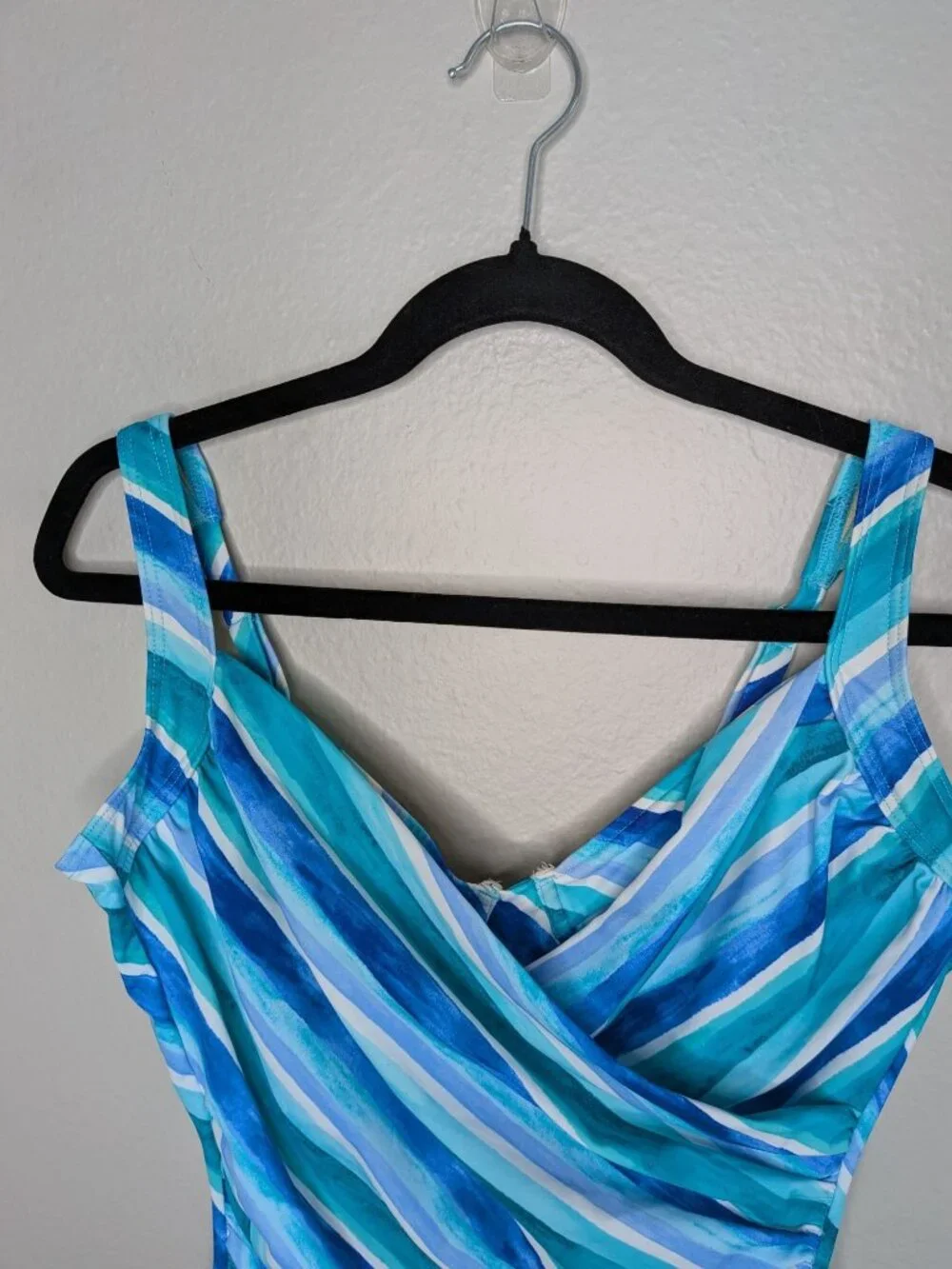 Talbots X Miraclesuit Womens Size 12 Blue Stripe One-Piece Swimsuit Firm Control